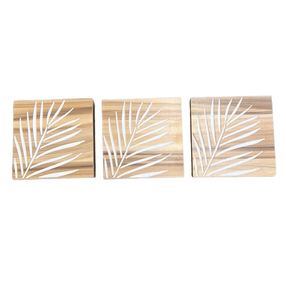 Palm leaf Mini Wooden Laser Cut Wall Decor Display - Three‎ Piece Brown/W…